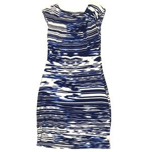 Calvin Klein striped asymmetrical boatneck dress